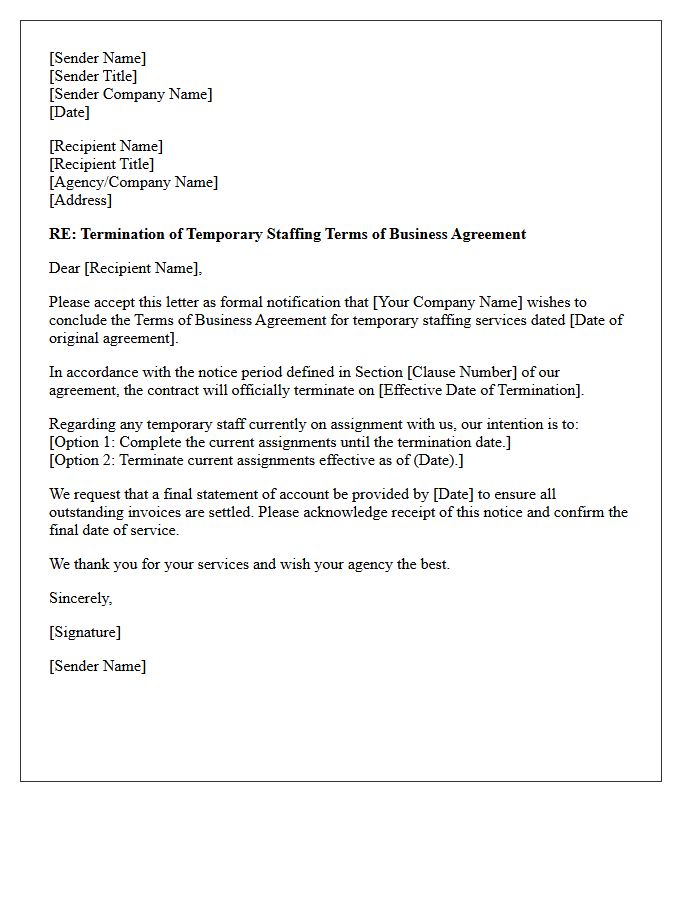 Letter Concluding Temporary Staffing Terms of Business Agreement