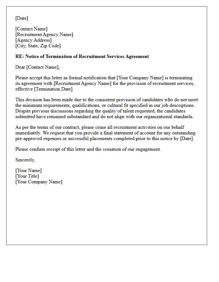 Letter of Termination for Substandard Candidate Provision