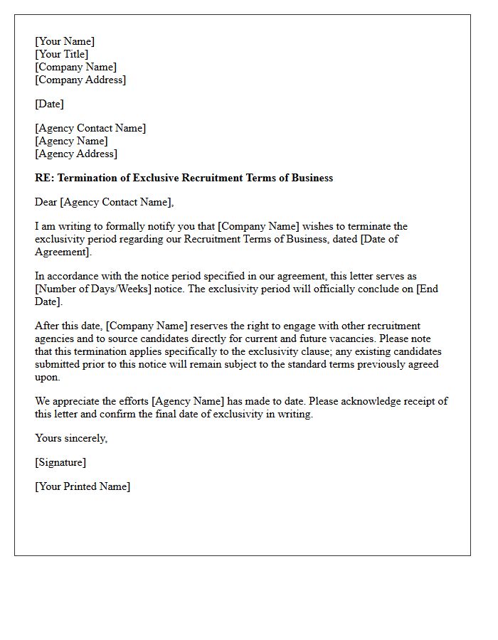 Letter Terminating Exclusive Recruitment Agency Terms of Business