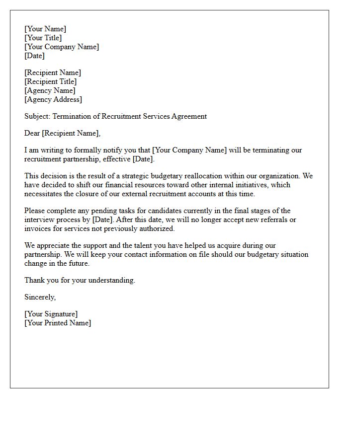 Letter Terminating Recruitment Partnership for Budgetary Reallocation