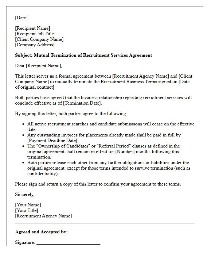 Mutual Consent Letter for Ending Recruitment Business Terms