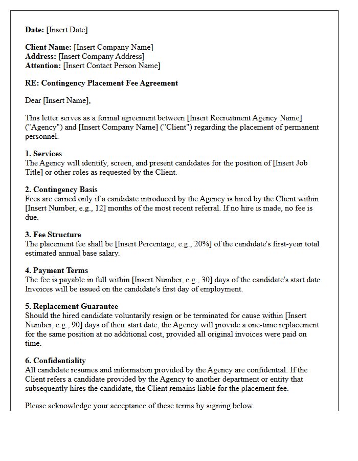 Contingency Contract Placement Fee Agreement Letter