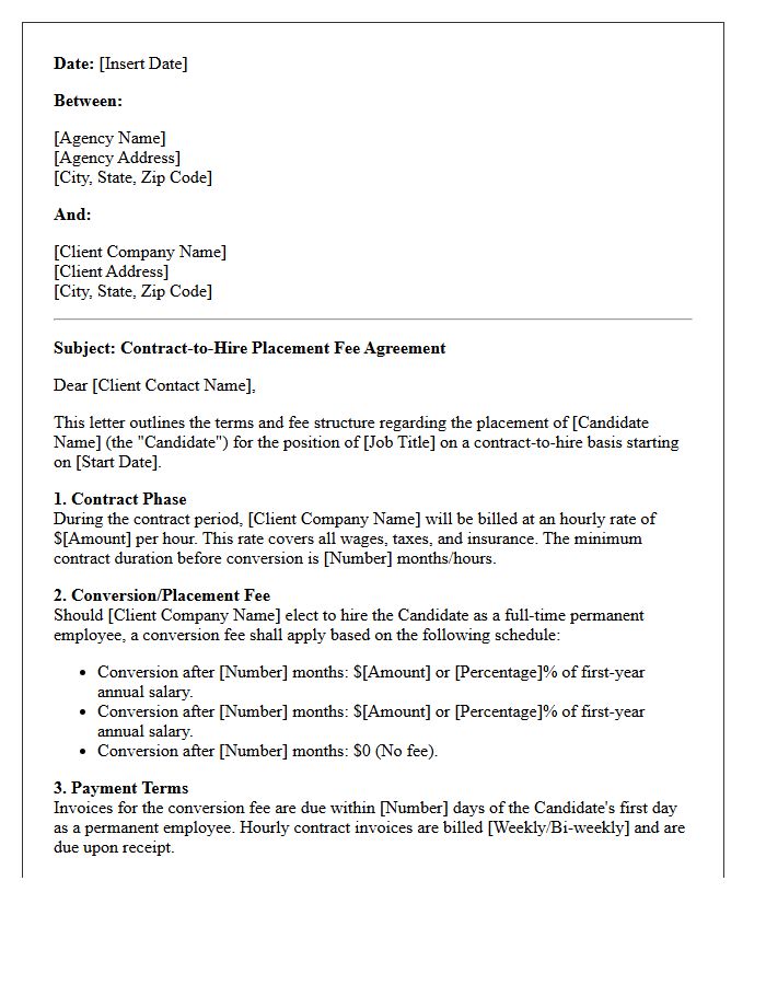 Contract-to-Hire Placement Fee Agreement Letter