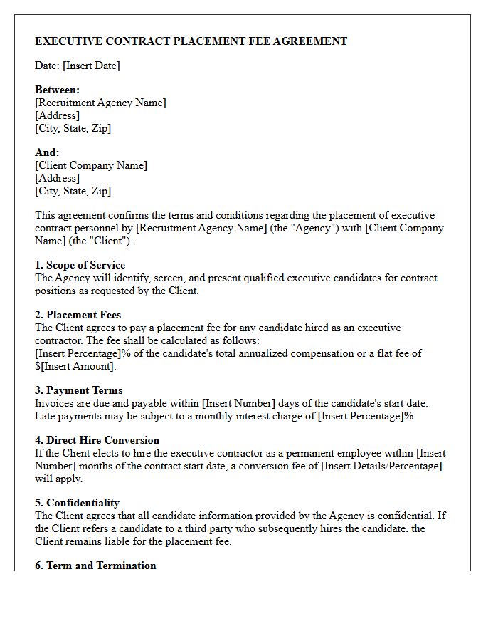 Executive Contract Placement Fee Agreement Letter