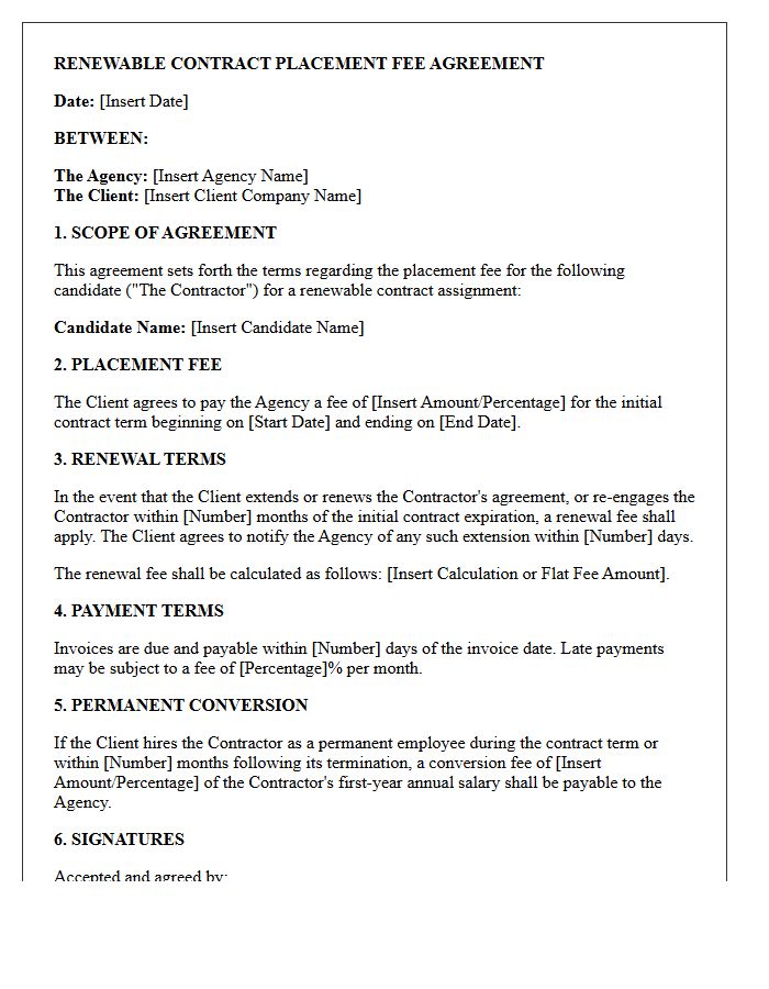 Renewable Contract Placement Fee Agreement Letter