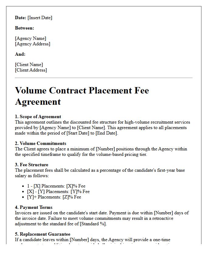 Volume Contract Placement Fee Agreement Letter