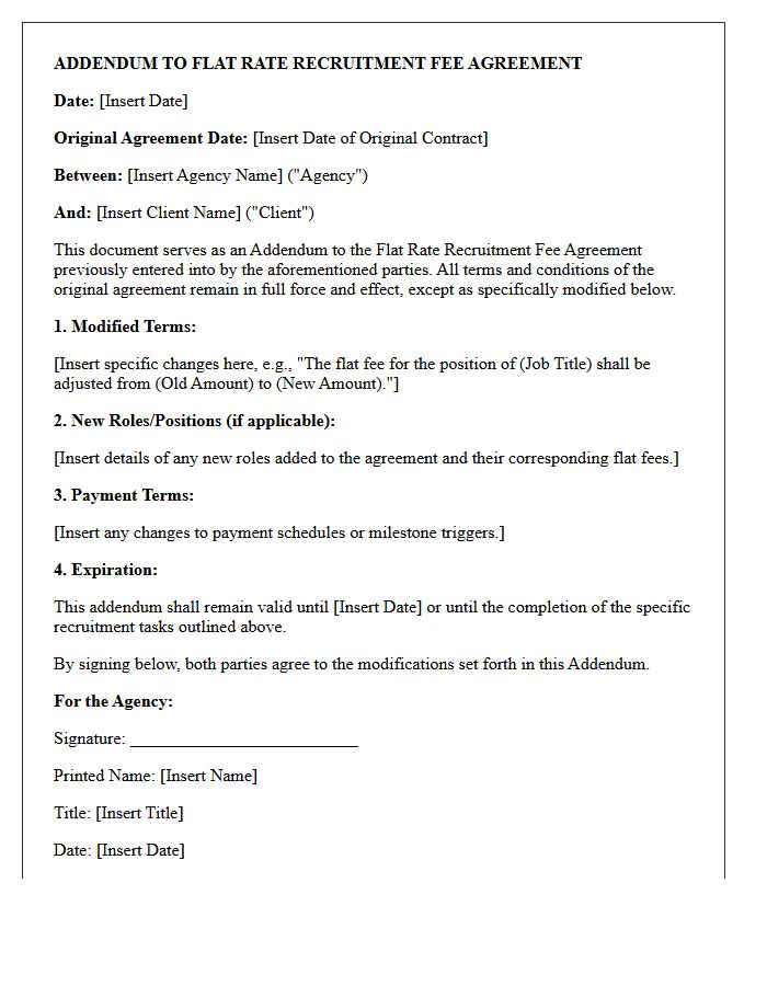 Addendum To Flat Rate Recruitment Fee Agreement Letter