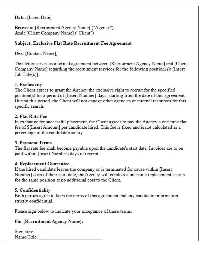 Exclusive Flat Rate Recruitment Fee Agreement Letter
