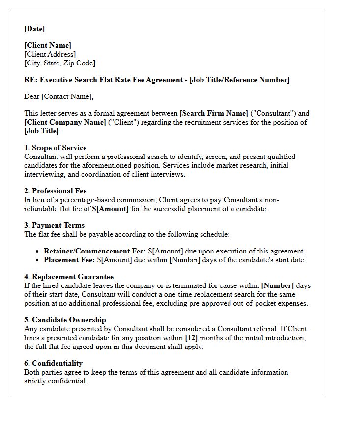 Executive Search Flat Rate Recruitment Fee Agreement Letter