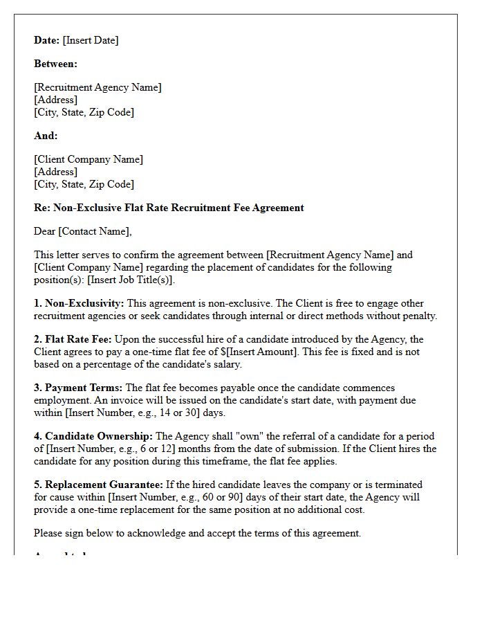 Non-Exclusive Flat Rate Recruitment Fee Agreement Letter