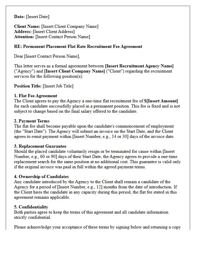 Permanent Placement Flat Rate Recruitment Fee Agreement Letter