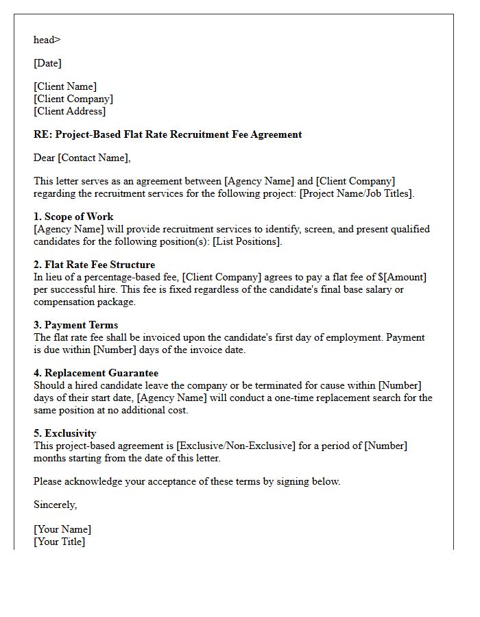 Project Based Flat Rate Recruitment Fee Agreement Letter