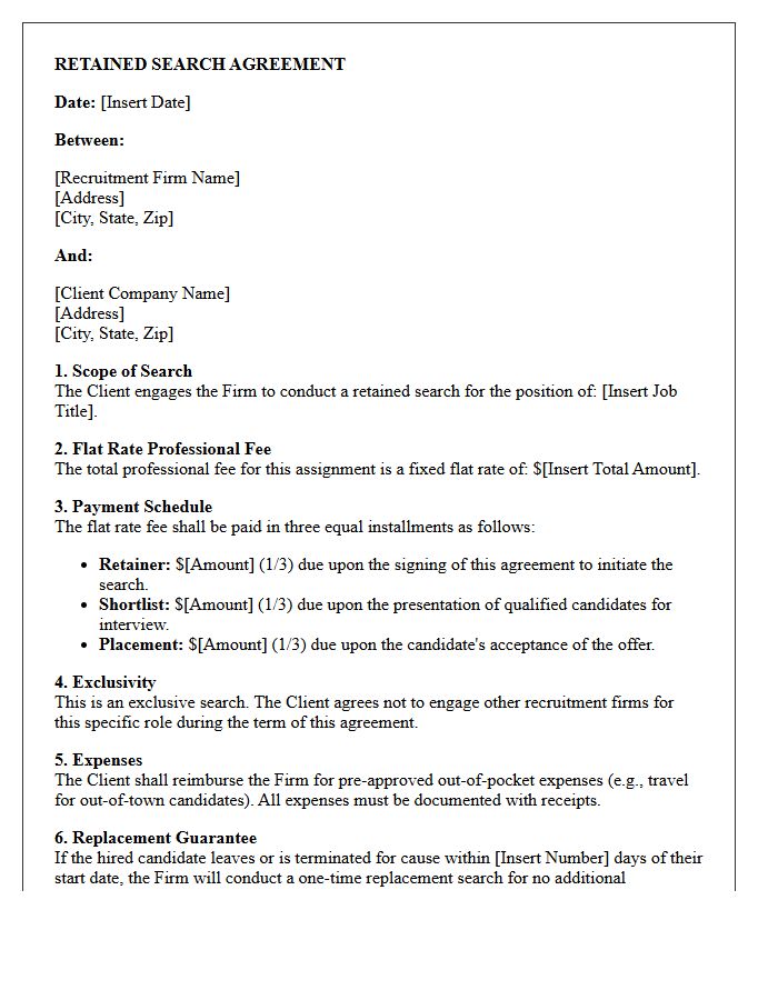 Retained Search Flat Rate Recruitment Fee Agreement Letter