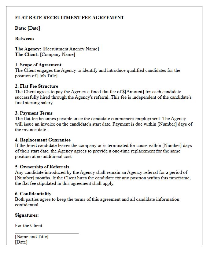 Standard Flat Rate Recruitment Fee Agreement Letter