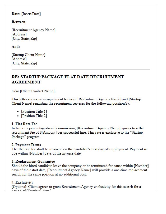 Startup Package Flat Rate Recruitment Fee Agreement Letter