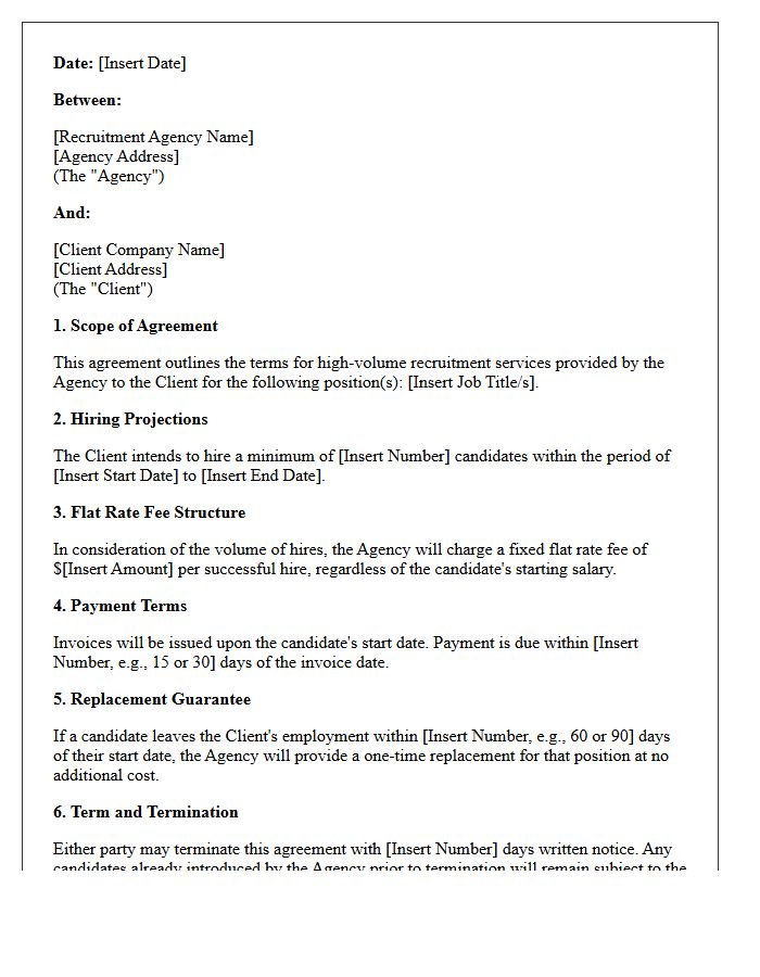Volume Hiring Flat Rate Recruitment Fee Agreement Letter