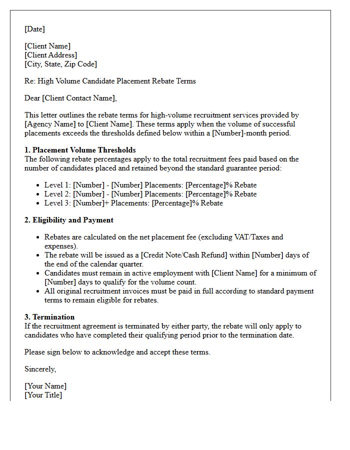 High Volume Candidate Placement Rebate Terms Letter