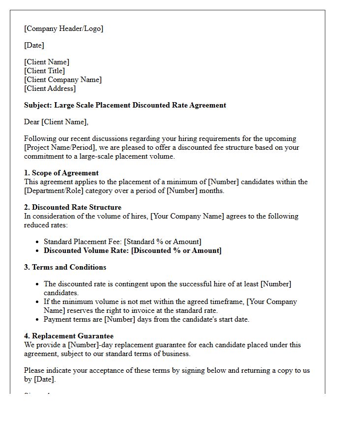 Large Scale Placement Discounted Rate Contract Letter