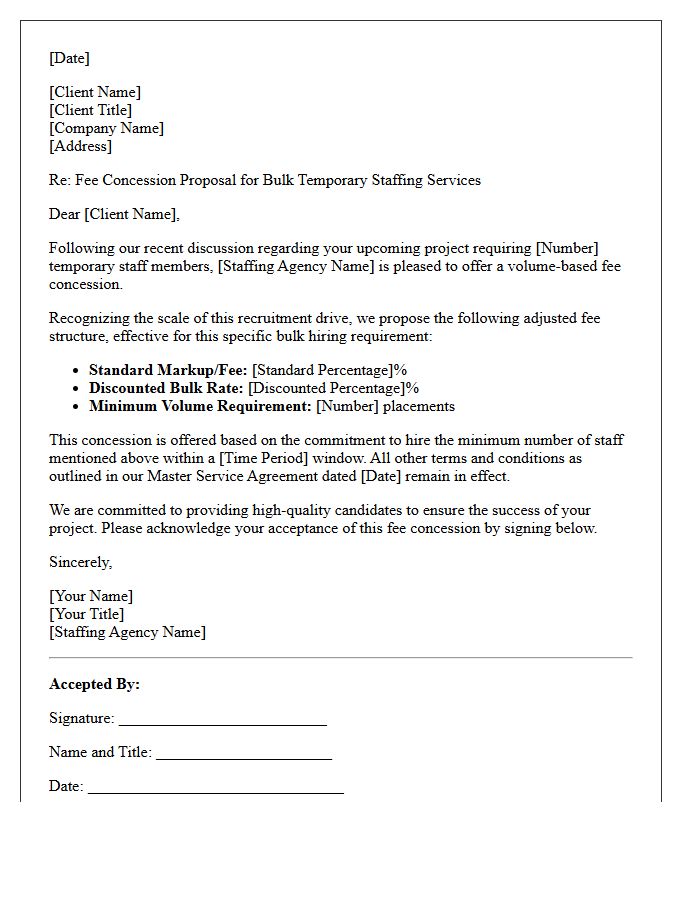 Temporary Staffing Bulk Hiring Fee Concession Letter