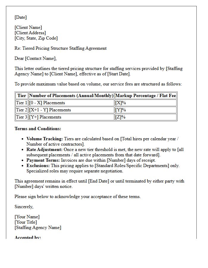 Tiered Pricing Structure Staffing Agreement Letter