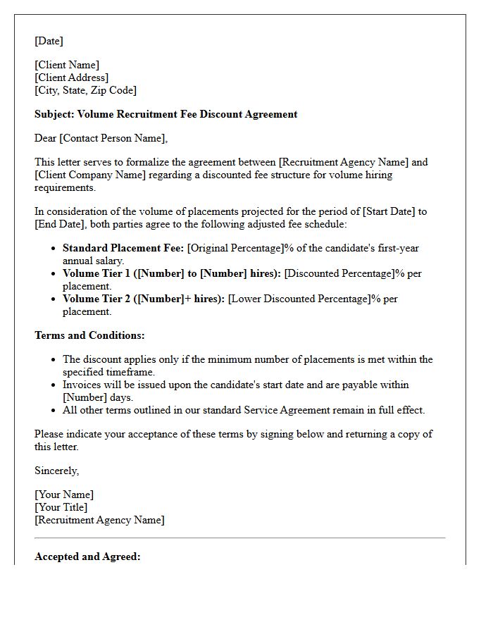 Volume Recruitment Fee Discount Agreement Letter