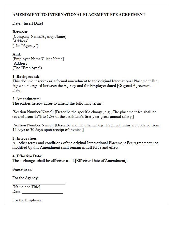 Amendment to International Placement Fee Agreement Letter