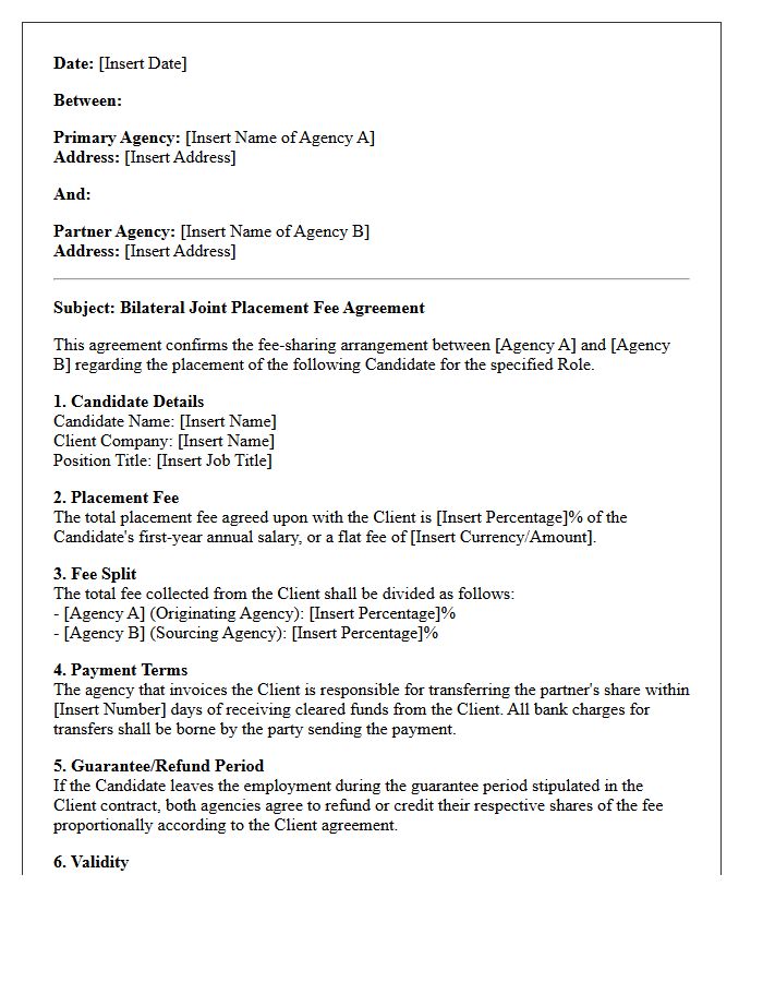 Bilateral Agency Joint Placement Fee Agreement Letter