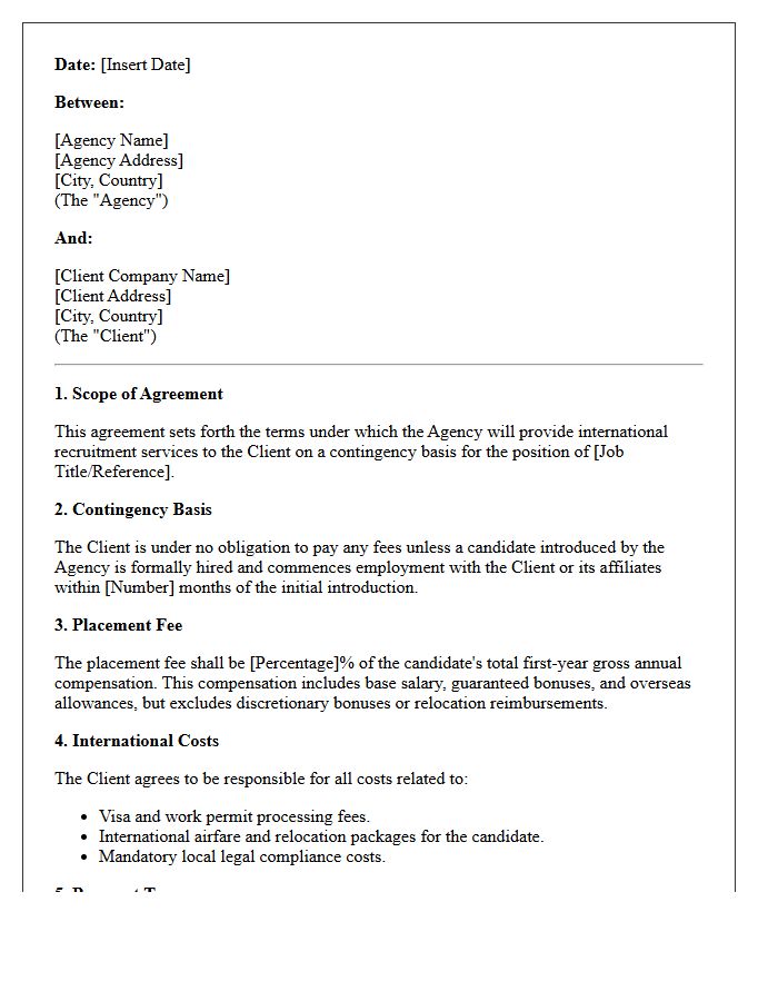Contingency International Placement Fee Agreement Letter