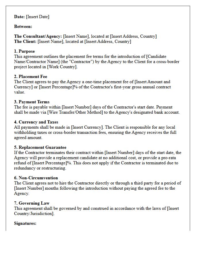 Cross-Border Contract Placement Fee Agreement Letter