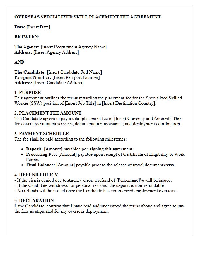Overseas Specialized Skill Placement Fee Agreement Letter