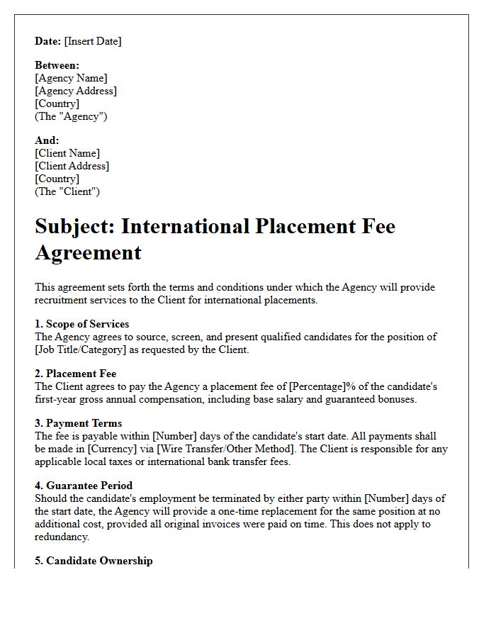 Standard International Placement Fee Agreement Letter