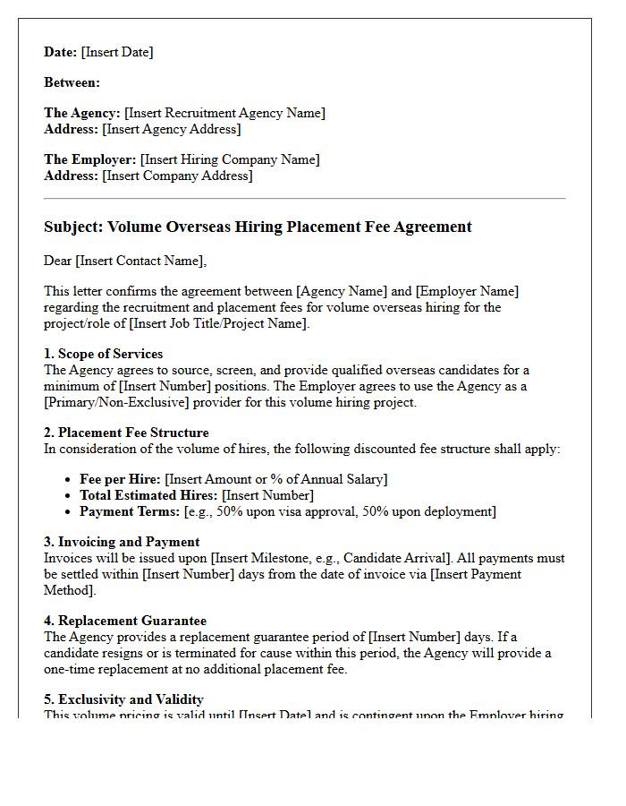 Volume Overseas Hiring Placement Fee Agreement Letter