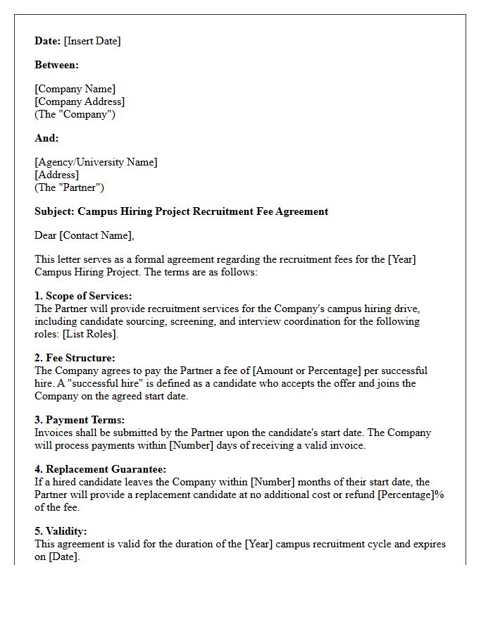 Campus Hiring Project Recruitment Fee Agreement Letter