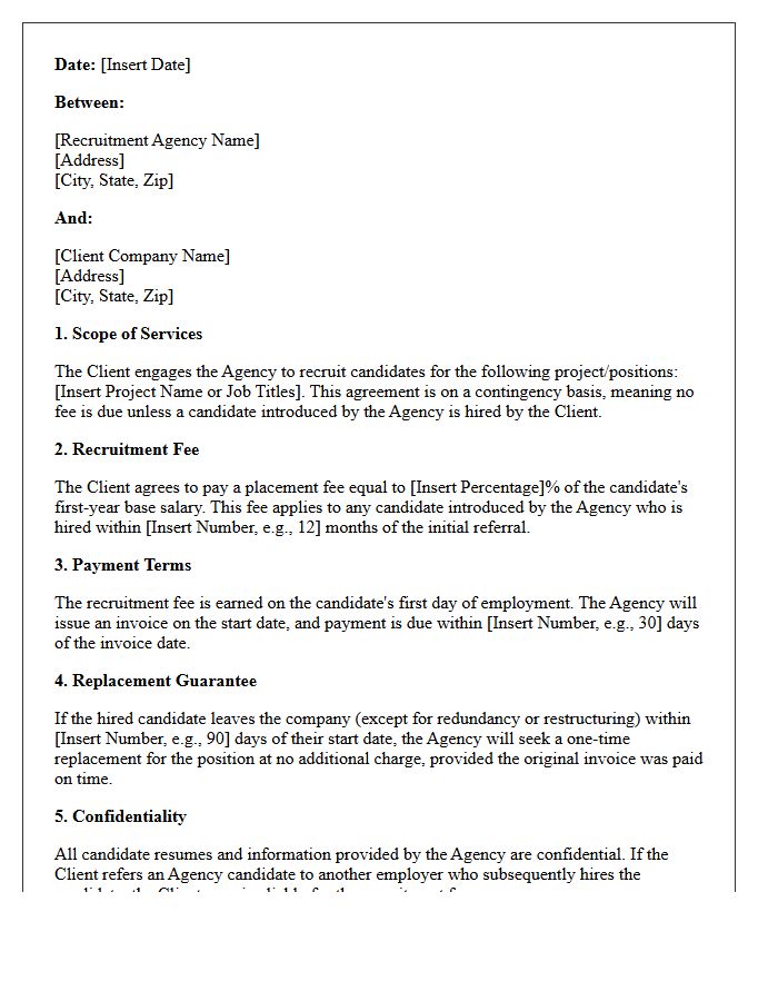 Contingency Project Recruitment Fee Agreement Letter