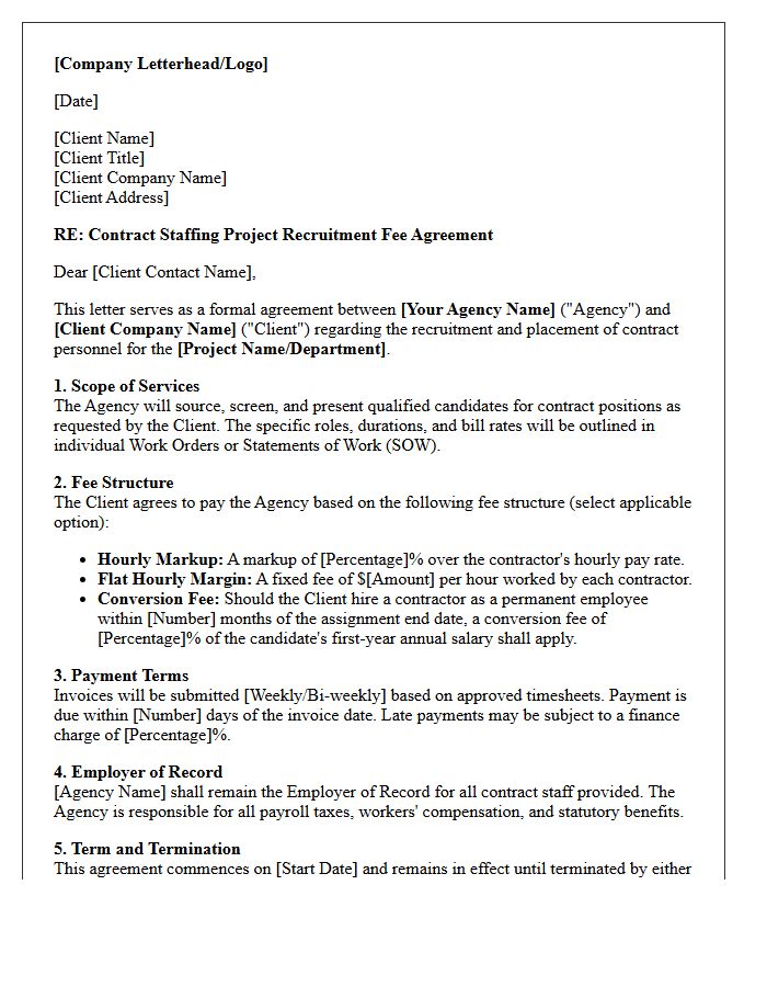 Contract Staffing Project Recruitment Fee Agreement Letter