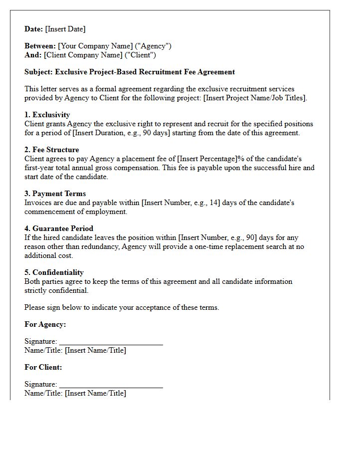 Exclusive Project-Based Recruitment Fee Agreement Letter