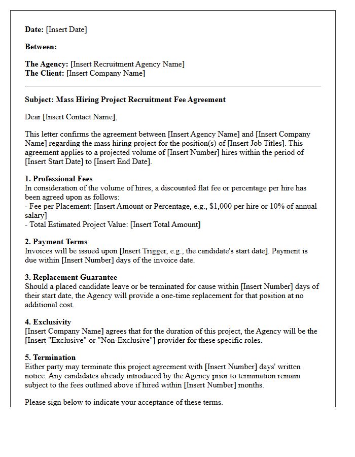 Mass Hiring Project Recruitment Fee Agreement Letter
