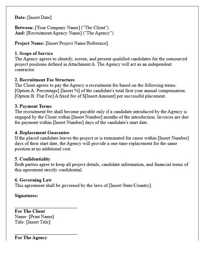 Outsourced Project Recruitment Fee Agreement Letter