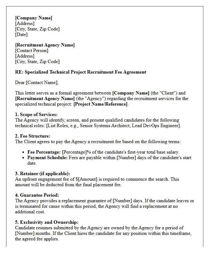 Specialized Technical Project Recruitment Fee Agreement Letter