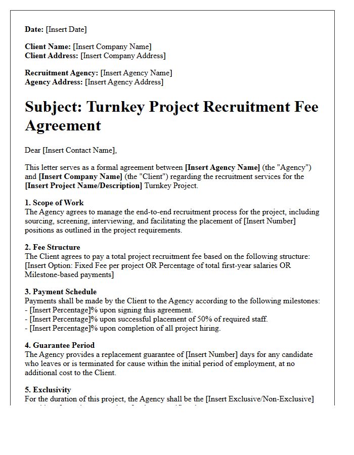 Turnkey Project Recruitment Fee Agreement Letter