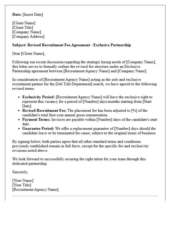 Exclusive Partnership Revised Recruitment Fee Agreement Letter