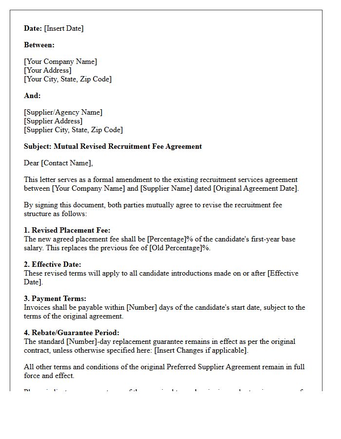 Mutual Revised Recruitment Fee Agreement Letter for Preferred Suppliers