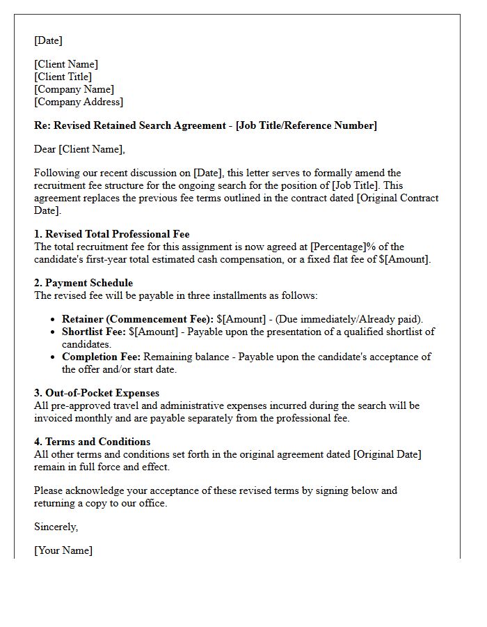 Retained Search Revised Recruitment Fee Agreement Letter