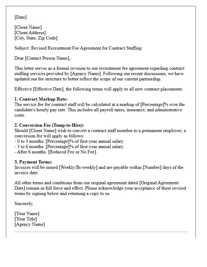 Revised Recruitment Fee Agreement Letter for Contract Staffing