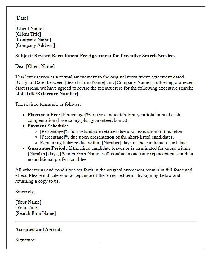 Revised Recruitment Fee Agreement Letter for Executive Search Services