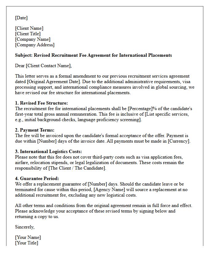Revised Recruitment Fee Agreement Letter for International Placements