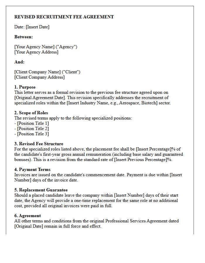 Revised Recruitment Fee Agreement Letter for Specialized Industry Roles