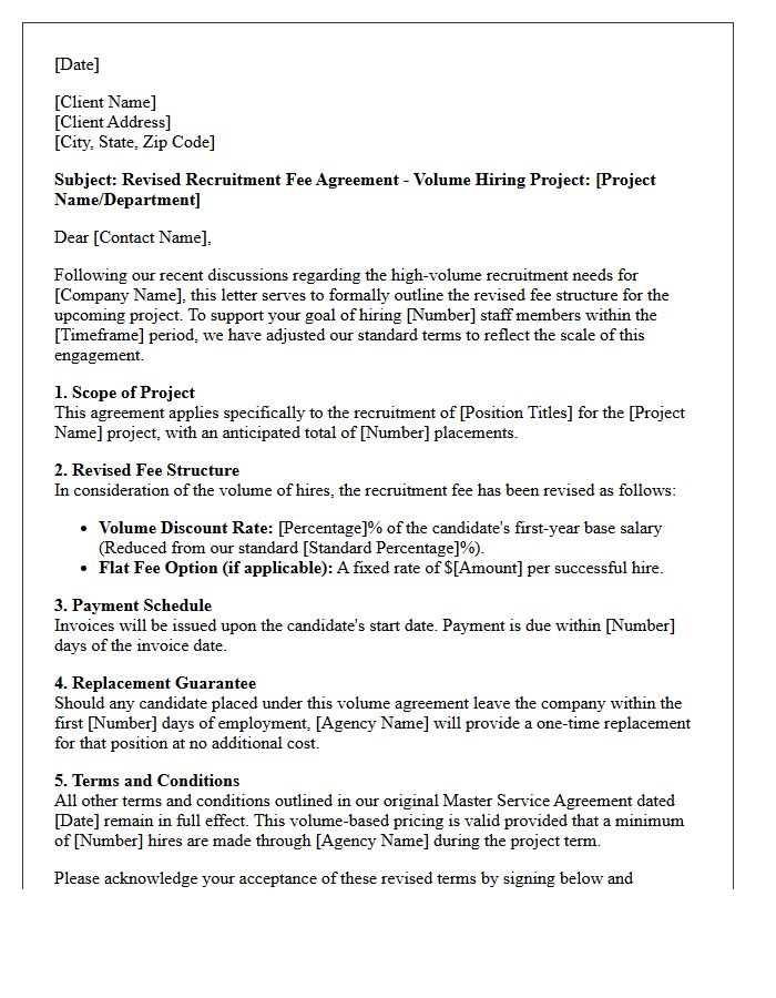 Revised Recruitment Fee Agreement Letter for Volume Hiring Projects
