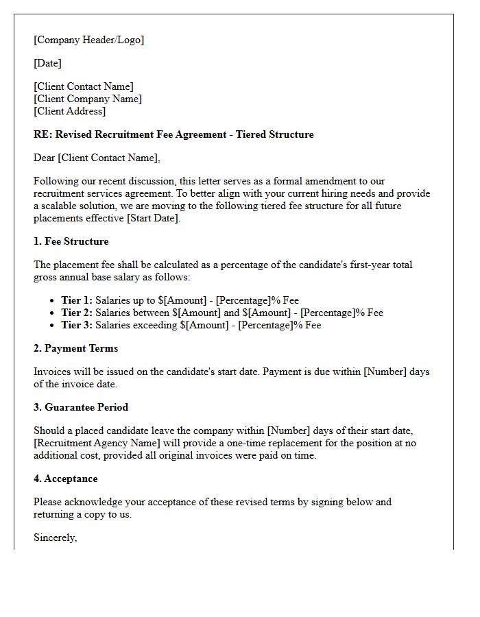 Tiered Structure Revised Recruitment Fee Agreement Letter