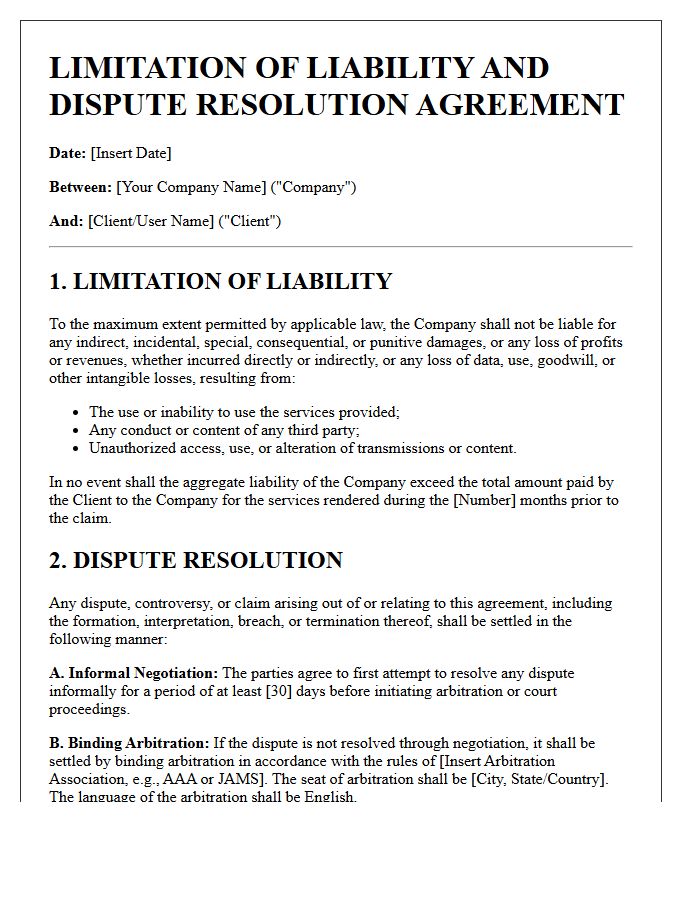 Limitation Of Liability And Dispute Resolution